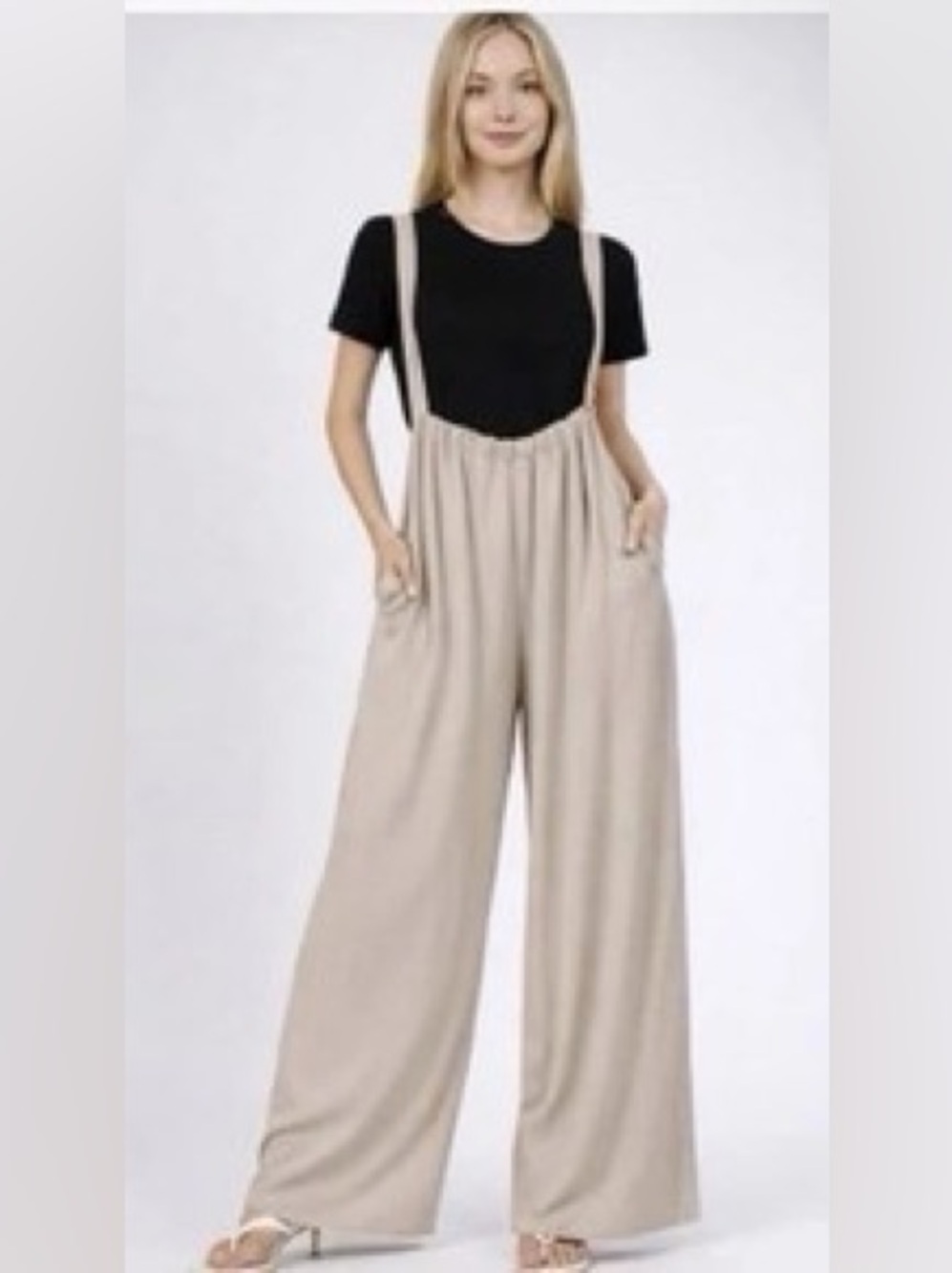 NWT Zenana Outfitters Pocketed Wide Strap Wide-Leg Tie Back Overalls